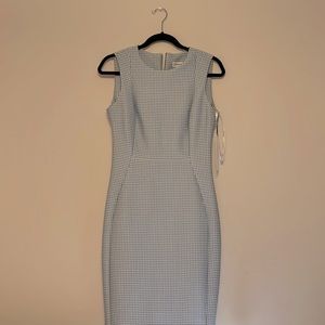 Calvin Klein Sleeveless White & Blue Plaid Tight Dress